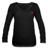 Women’s Long Sleeve  V-Neck Flowy Tee  WITH RED  LOGO - black