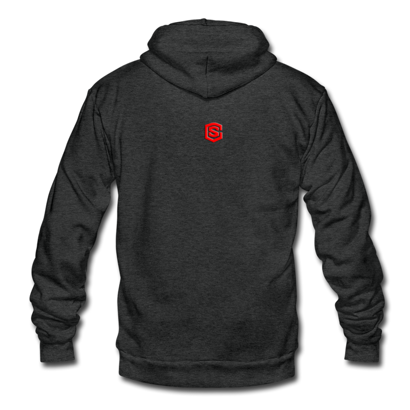 Unisex Fleece Zip Hoodie  WITH RED  LOGO - charcoal gray