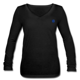 Women’s Long Sleeve  V-Neck Flowy Tee  WITH BLUE  LOGO - black