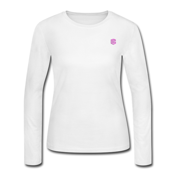 Women's Long Sleeve Jersey T-Shirt  WITH  PINK  LOGO - white