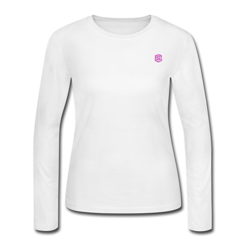 Women's Long Sleeve Jersey T-Shirt  WITH  PINK  LOGO - white