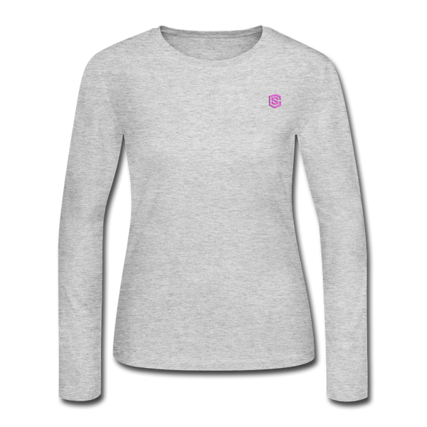 Women's Long Sleeve Jersey T-Shirt  WITH  PINK  LOGO - gray