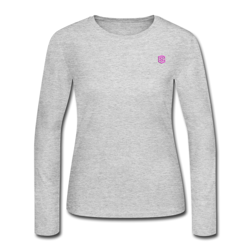 Women's Long Sleeve Jersey T-Shirt  WITH  PINK  LOGO - gray