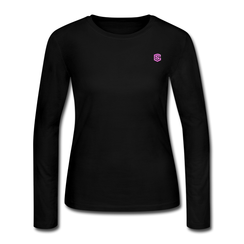 Women's Long Sleeve Jersey T-Shirt  WITH  PINK  LOGO - black