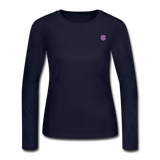 Women's Long Sleeve Jersey T-Shirt  WITH  PINK  LOGO - navy