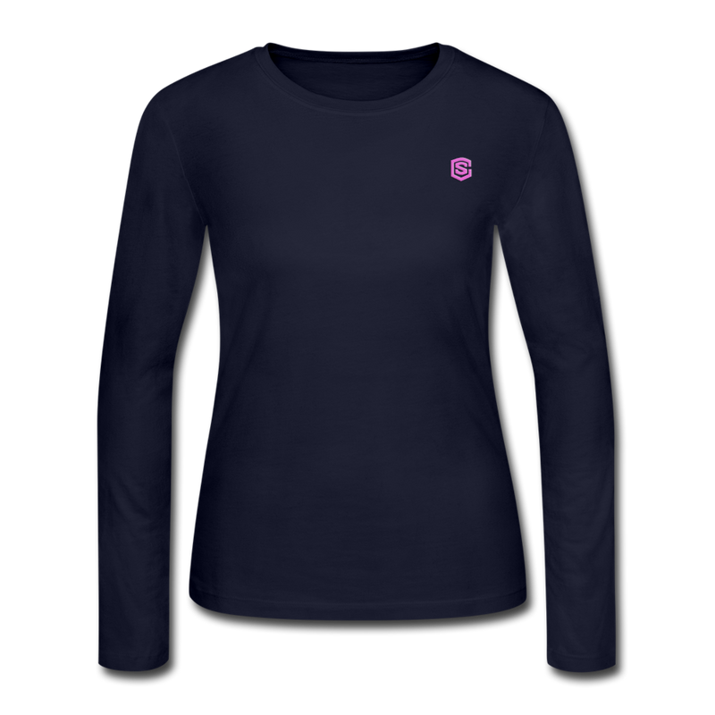 Women's Long Sleeve Jersey T-Shirt  WITH  PINK  LOGO - navy