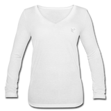 Women’s Long Sleeve  V-Neck Flowy Tee  WITH WHITE  LOGO - white