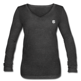 Women’s Long Sleeve  V-Neck Flowy Tee  WITH WHITE  LOGO - deep heather