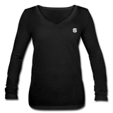 Women’s Long Sleeve  V-Neck Flowy Tee  WITH WHITE  LOGO - black