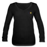 Women’s Long Sleeve  V-Neck Flowy Tee  WITH  GOLD LOGO - black