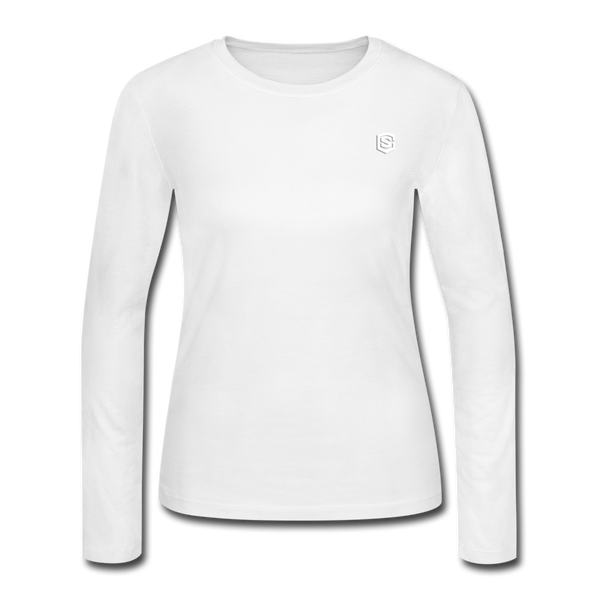 Women's Long Sleeve Jersey T-Shirt  WITH WHITE  LOGO - white