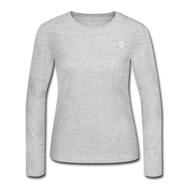 Women's Long Sleeve Jersey T-Shirt  WITH WHITE  LOGO - gray