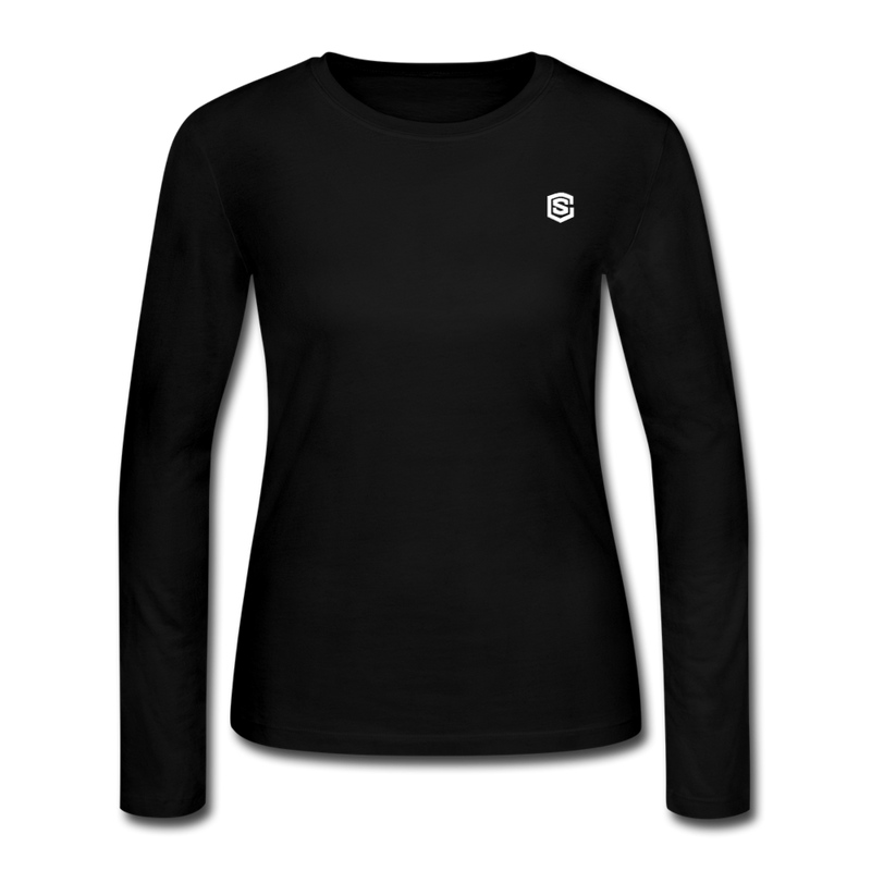 Women's Long Sleeve Jersey T-Shirt  WITH WHITE  LOGO - black