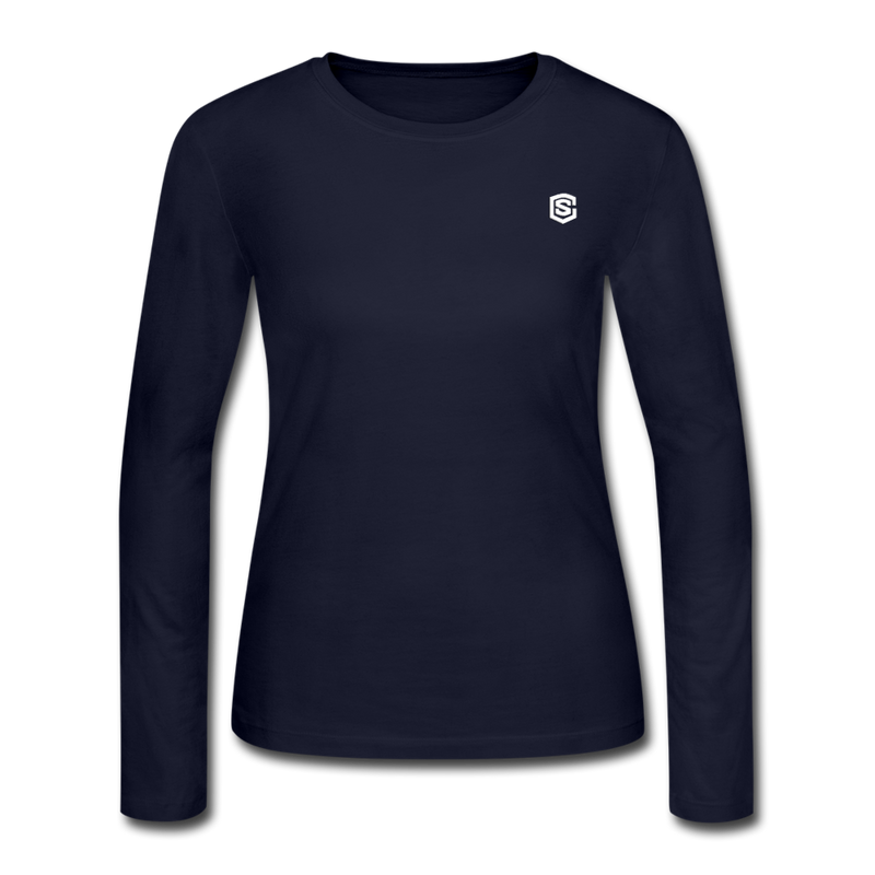 Women's Long Sleeve Jersey T-Shirt  WITH WHITE  LOGO - navy