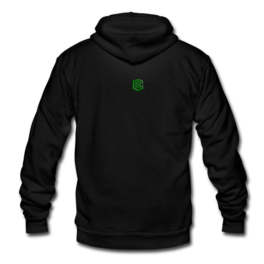 Unisex Fleece Zip Hoodie  WITH  GREEN LOGO - black