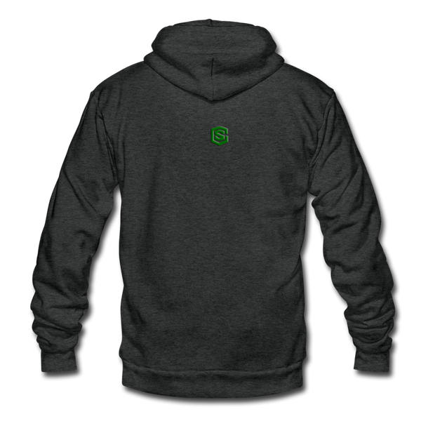 Unisex Fleece Zip Hoodie  WITH  GREEN LOGO - charcoal gray