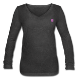 Women’s Long Sleeve  V-Neck Flowy Tee  WITH  PINK LOGO - deep heather