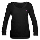 Women’s Long Sleeve  V-Neck Flowy Tee  WITH  PINK LOGO - black