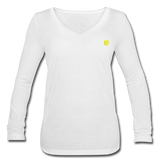 Women’s Long Sleeve  V-Neck Flowy Tee  WITH  YELLOW LOGO - white