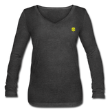 Women’s Long Sleeve  V-Neck Flowy Tee  WITH  YELLOW LOGO - deep heather