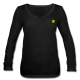 Women’s Long Sleeve  V-Neck Flowy Tee  WITH  YELLOW LOGO - black