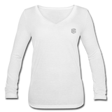 Women’s Long Sleeve  V-Neck Flowy Tee  WITH SILIVER  LOGO - white