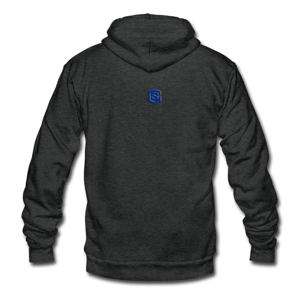 Unisex Fleece Zip Hoodie  WITH  BLUE LOGO - charcoal gray