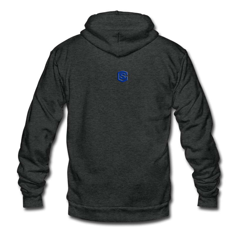 Unisex Fleece Zip Hoodie  WITH  BLUE LOGO - charcoal gray