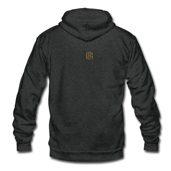 Unisex Fleece Zip Hoodie  WITH BROWN  LOGO - charcoal gray