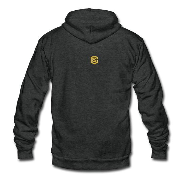 Unisex Fleece Zip Hoodie  WITH GOLD  LOGO - charcoal gray