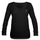 Women’s Long Sleeve  V-Neck Flowy Tee  WITH GREEN  LOGO - black