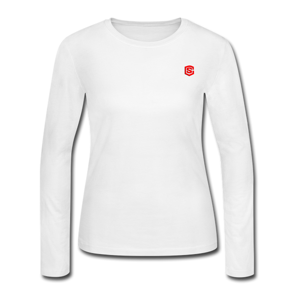 Women's Long Sleeve Jersey T-Shirt  WITH RED  LOGO - white