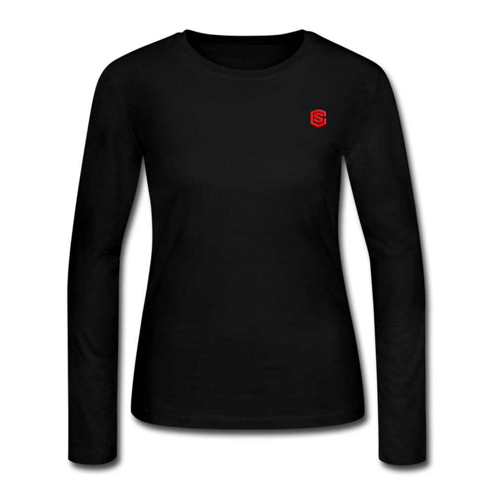 Women's Long Sleeve Jersey T-Shirt  WITH RED  LOGO - black