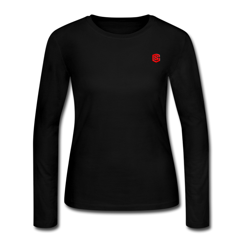 Women's Long Sleeve Jersey T-Shirt  WITH RED  LOGO - black