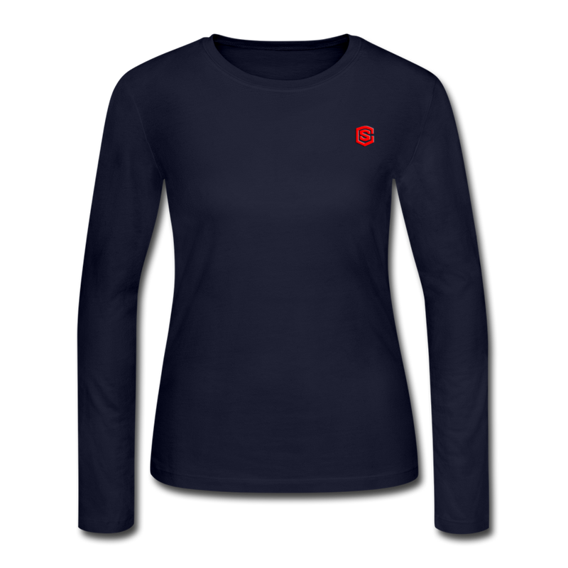 Women's Long Sleeve Jersey T-Shirt  WITH RED  LOGO - navy