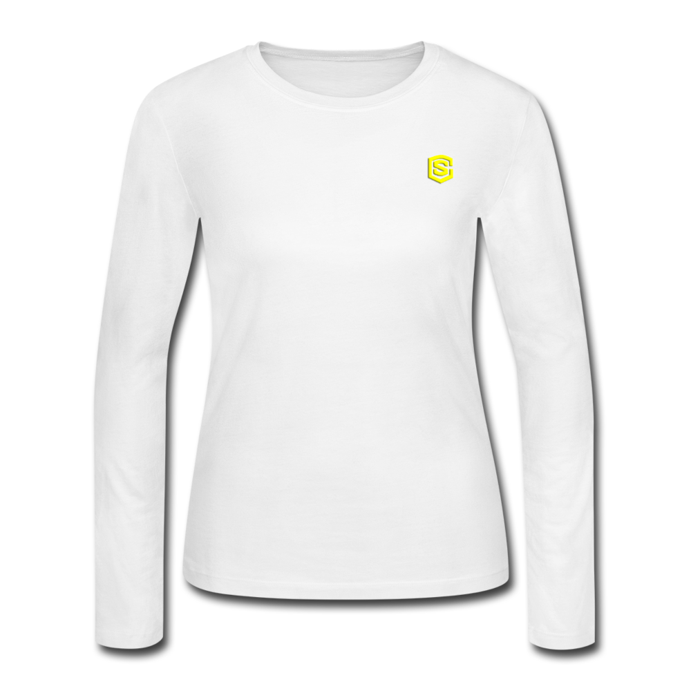 Women's Long Sleeve Jersey T-Shirt  WITH  YELLOW  LOGO - white