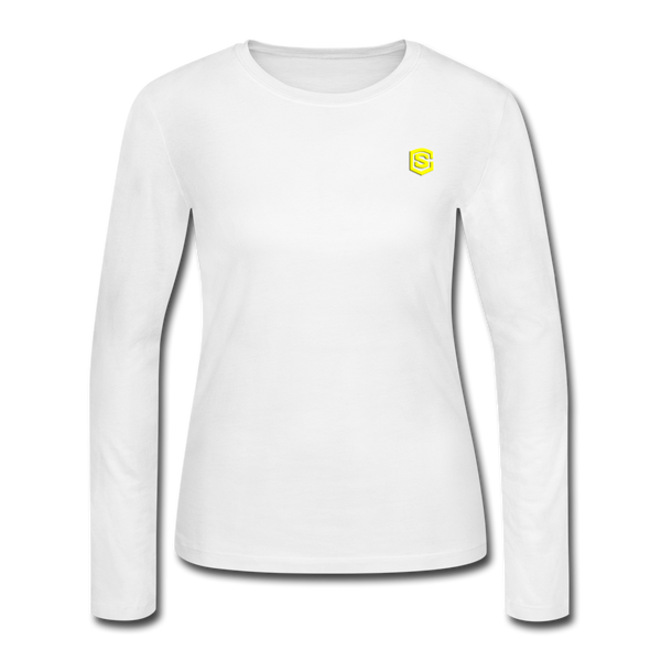 Women's Long Sleeve Jersey T-Shirt  WITH  YELLOW  LOGO - white