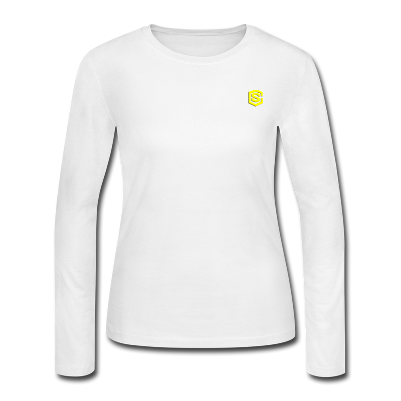 Women's Long Sleeve Jersey T-Shirt  WITH  YELLOW  LOGO - white