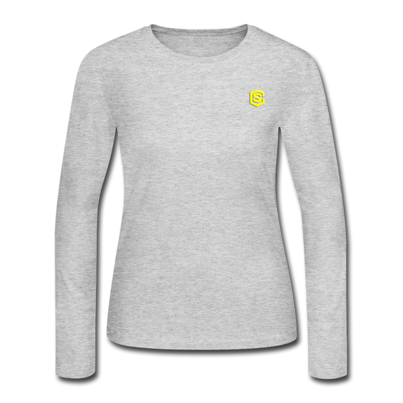 Women's Long Sleeve Jersey T-Shirt  WITH  YELLOW  LOGO - gray