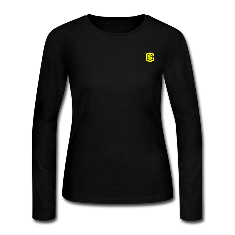 Women's Long Sleeve Jersey T-Shirt  WITH  YELLOW  LOGO - black