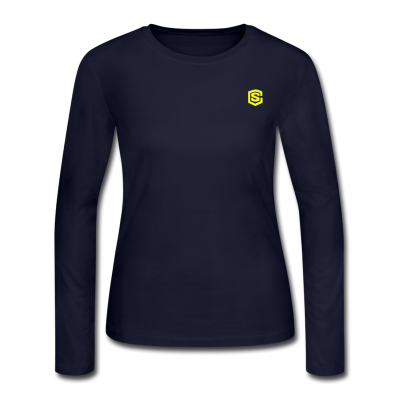 Women's Long Sleeve Jersey T-Shirt  WITH  YELLOW  LOGO - navy