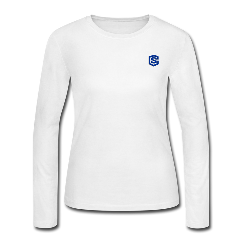 Women's Long Sleeve Jersey T-Shirt  WITH BLUE  LOGO - white