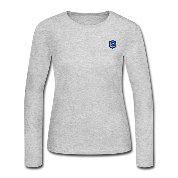 Women's Long Sleeve Jersey T-Shirt  WITH BLUE  LOGO - gray