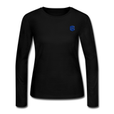 Women's Long Sleeve Jersey T-Shirt  WITH BLUE  LOGO - black