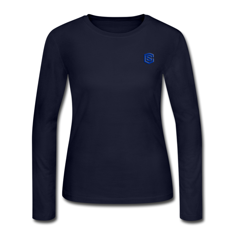 Women's Long Sleeve Jersey T-Shirt  WITH BLUE  LOGO - navy