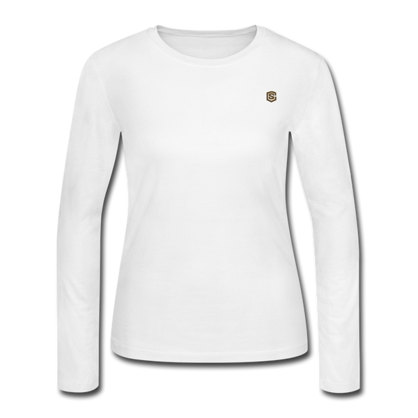 Women's Long Sleeve Jersey T-Shirt  WITH BROWN  LOGO - white