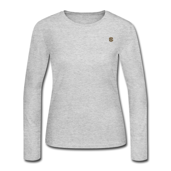 Women's Long Sleeve Jersey T-Shirt  WITH BROWN  LOGO - gray