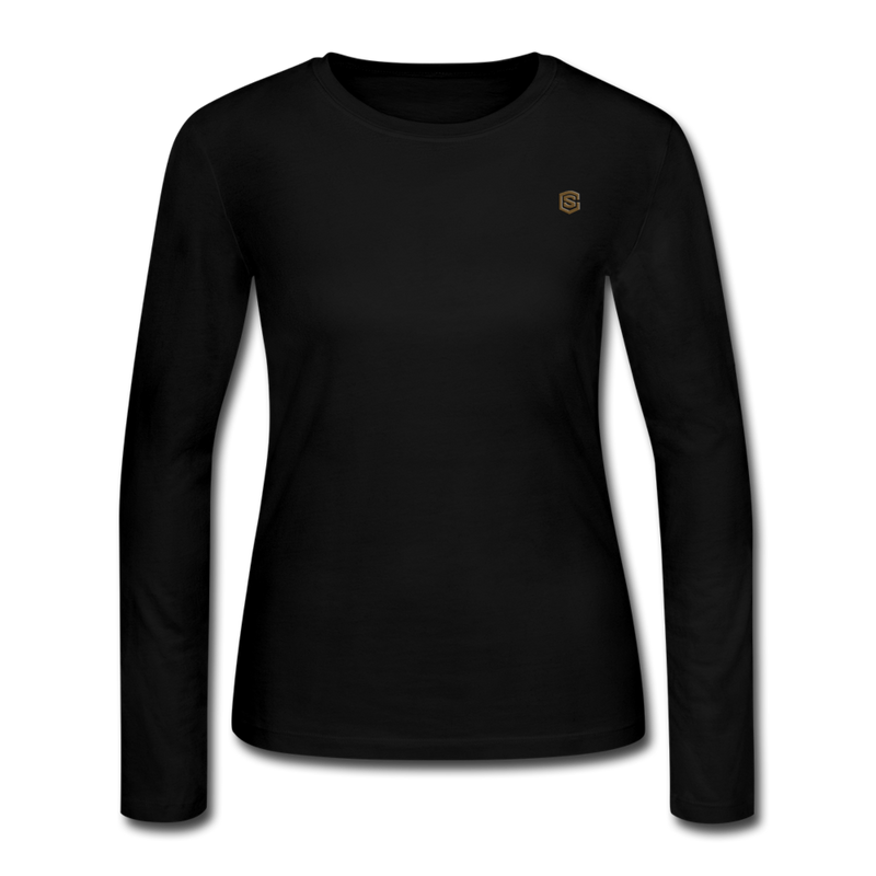 Women's Long Sleeve Jersey T-Shirt  WITH BROWN  LOGO - black