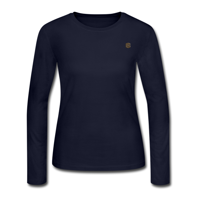 Women's Long Sleeve Jersey T-Shirt  WITH BROWN  LOGO - navy