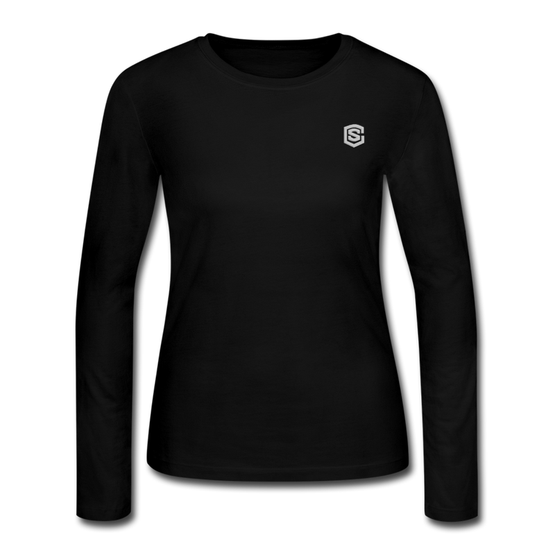 Women's Long Sleeve Jersey T-Shirt  WITH SILIVER  LOGO - black